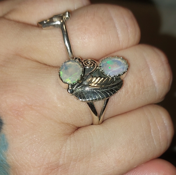 Double Stone Ethiopian Opal Sterling Silver Ring - Picture 5 of 8